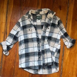 American Eagle Outfitters Black and Cream Plaid Shirt